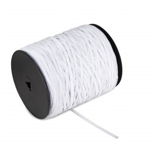 Cinta elástica blanca de 7 mm en carrete de 550 m, ideal para bajeras y manualidades