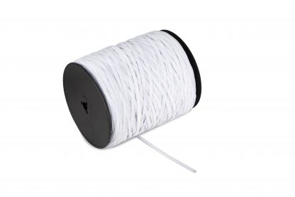 Cinta elástica blanca de 7 mm en carrete de 550 m, ideal para bajeras y manualidades